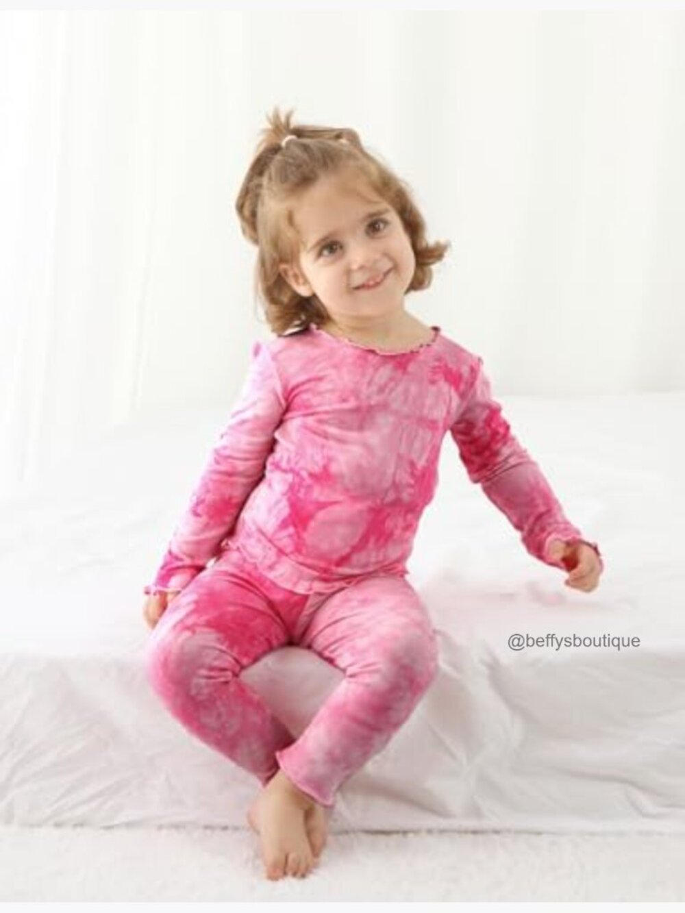 Kids Toddler Rayon Bamboo Pajama Set Long Sleeve 4pc Tops & Pants Tie Dye - Picture 2 of 7